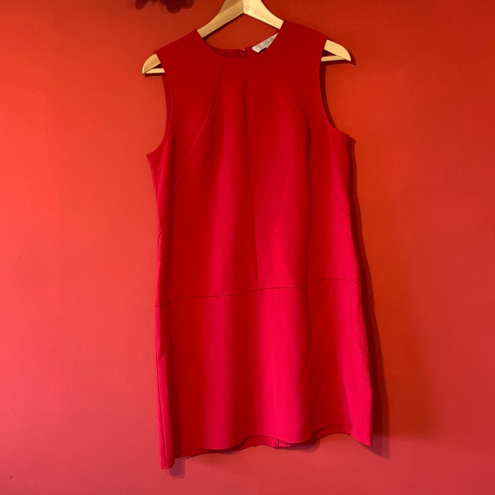 Loft Red Shift Dress with Decorative Seams - Picture 6 of 10